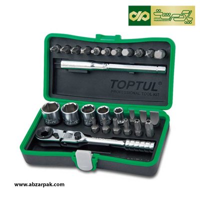 جعبه بکس و بیت 27 پارچه و دسته جغجغه تاشو 1.4 اینچ تاپ تول TOPTUL مدل GADW2701