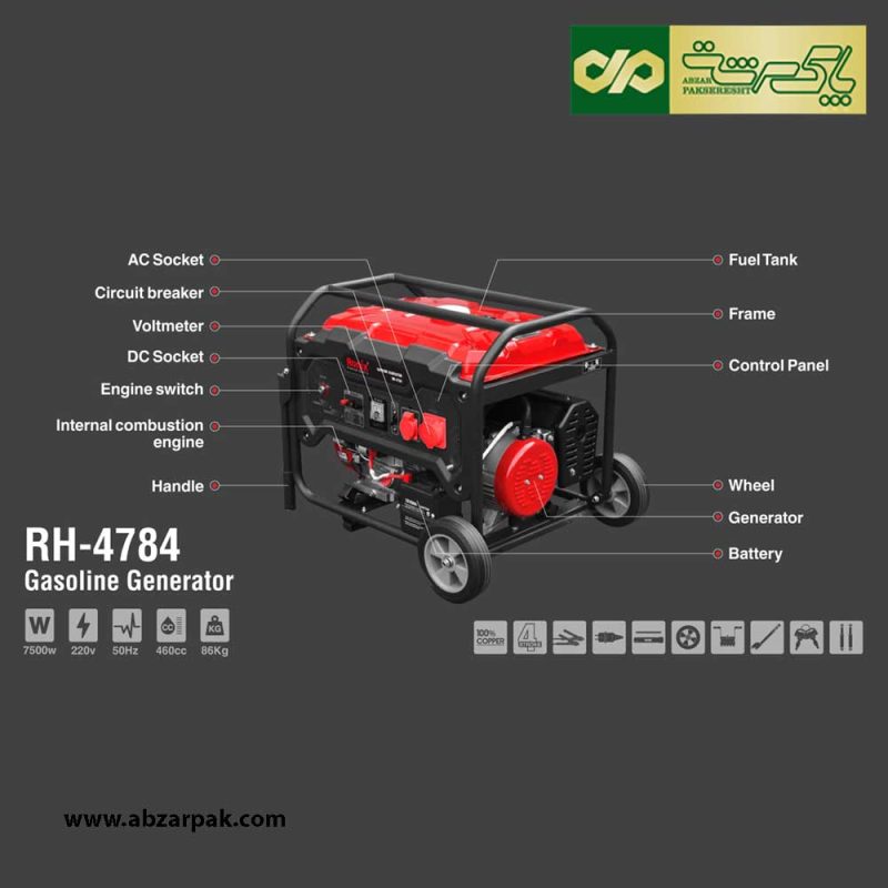 ژنراتور بنزینی 7500 وات رونیکس RONIX مدل RH-4784
