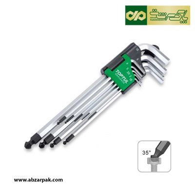 مجموعه 9عددی آچار آلن شش گوش سر گرد فوق بلند تاپ تول TOPTUL مدل GAAL0926